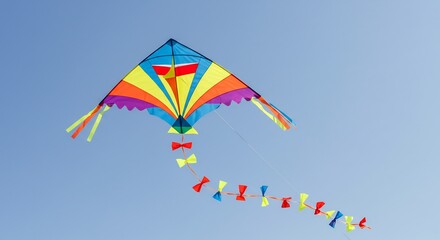 Cerf-volant arc-en-ciel danse gracieusement ciel bleu azur soleil brillant. AI Generated