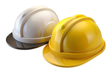 Fototapeta premium Two hard hats one white and one yellow isolated on transparent background