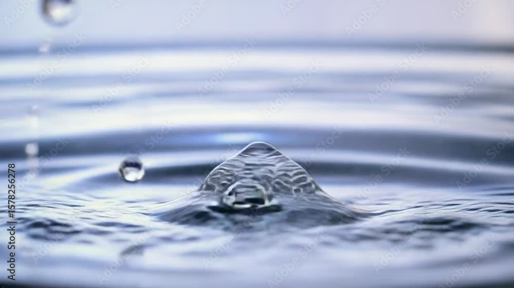 Poster water drop splashing and creating ripples in clear water