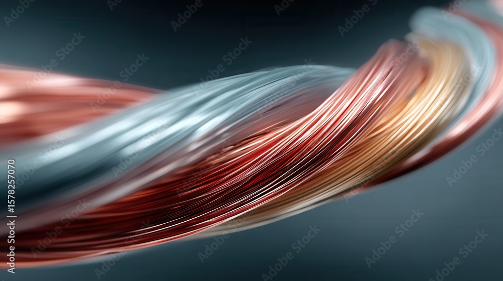 Poster abstract flow of multicolored metallic wire in motion