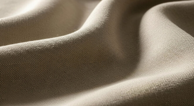 A close-up of textured beige fabric, showing soft folds and subtle variations in light and shadow across its surface.