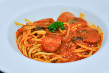 pasya or sausage spaghetti ,spaghetti or spicy spaghetti or sausage pasta
