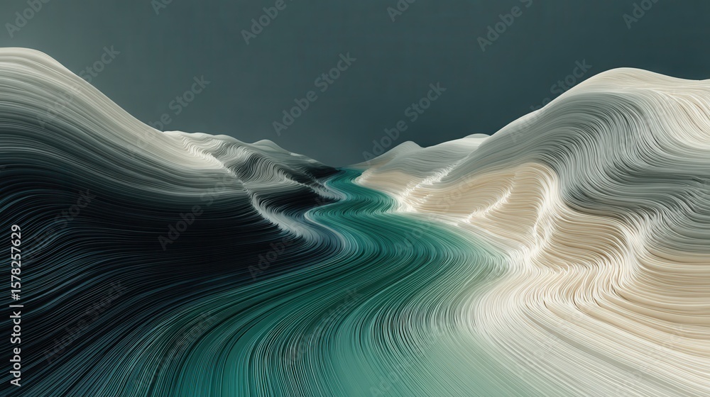 Poster abstract landscape with flowing lines and dynamic textures in nature