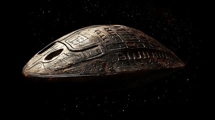 Detailed futuristic spacecraft model against black backdrop