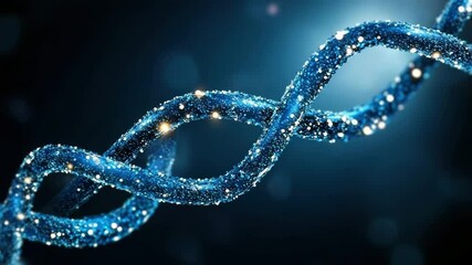 DNA strand molecular structure genetic code blue background glowing particles science concept biotechnology double helix microscopic view futuristic design with sparkling particles blue light - Powered by Adobe