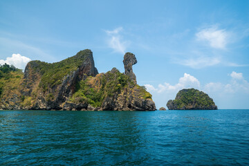 chicken island or koh khai in middle of sea at krabi in thailand with deep blue sea and sky or ocean to marine for travel holiday vacation and nature unseen seascape in asia to summer landscape