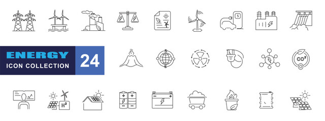 collection of energy icons, editable stroke.	