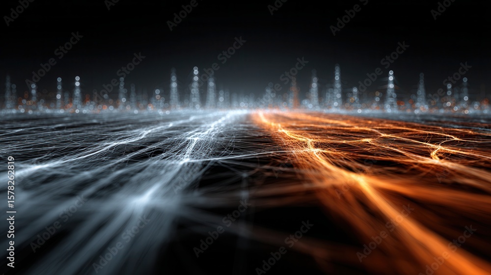 Poster abstract lines of light in a dark environment with glowing effects