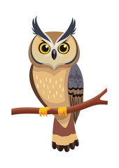 Flat Vector Illustration of a Cute Celepuk Owl