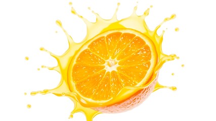 Vibrant orange slice exploding juice creating a delicious and refreshing citrus splash