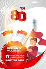 Illustration of a poster celebrating the 80th anniversary of Indonesian Independence Day