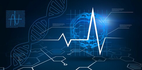 Digital background with brain and DNA Helix