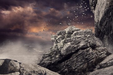 Rock crashing down from cliff