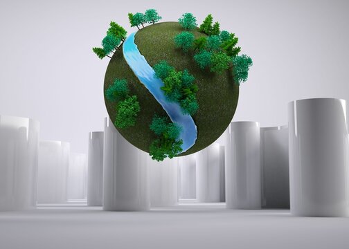 Fototapeta Earth with trees on grey abstract background