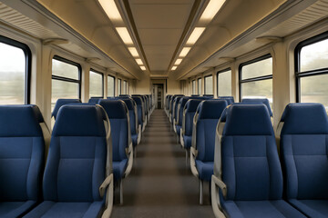Obraz premium interior of a passenger train. passenger seats on the train, front view