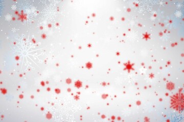 Showing abstract stylized red and white snowflakes and dots floating over pale gradient backdrop