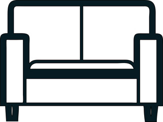 Modern line icon of a loveseat, two-seater sofa illustration for smart home apps and furniture branding.