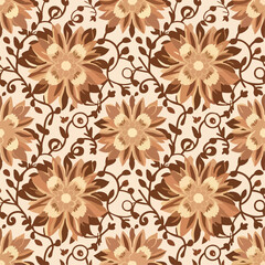 Fototapeta premium Floral Pattern with Beige and Brown Tones on White Background