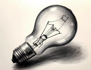 Single-object sketch of a lightbulb glowing faintly