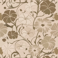 Floral Pattern with Beige and Brown Tones on White Background