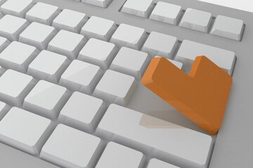 White keyboard with orange key