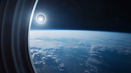 Earth and space view through window conceptual travel exploration