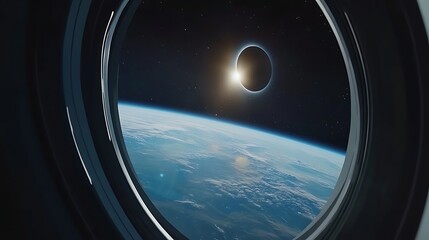 Earth from space solar eclipse view through a window