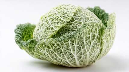 Fototapeta premium Cabbage Leaf ,a single fresh Savoy Cabbage leaf, flat lay, top-down view. on a pure white background. 3d illustration.