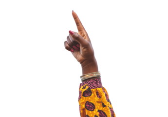 African american hand with bracelets pointing up isolated on white isolated on transparent background
