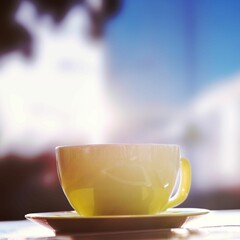 Yellow coffee cup on table