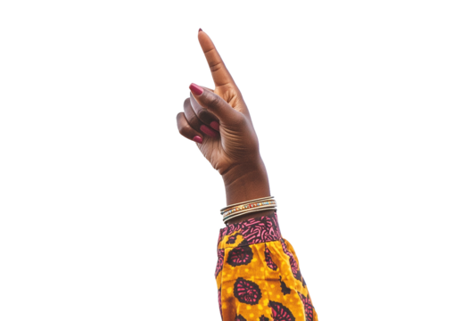 African american hand with bracelets pointing up isolated on white isolated on transparent background