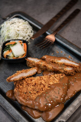 Japanese Tonkatsu Curry Rice with Side Dishes on Tray