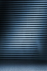 Minimalist flat design is showing alternating dark light metal wall panels with speckled gray floor