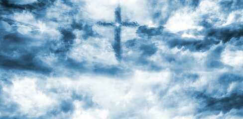 Cross religion symbol shape in the sky