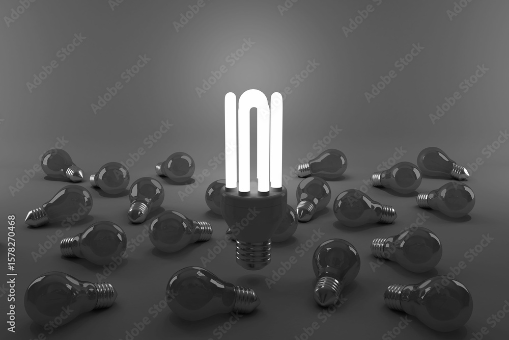 Aufkleber digital composite image of illuminated energy efficient lightbulb over bulbs