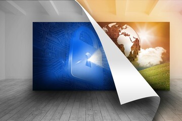 Blue picture of lock over picture of earth