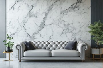 Luxury leather sofa against a marble wall, offering an elegant and modern look in the living room with a sophisticated design, Generative AI