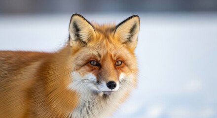 Close up portrait of a beautiful red fox in a snowy winter landscape