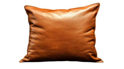 A single brown leather decorative pillow with soft texture isolated on white background
