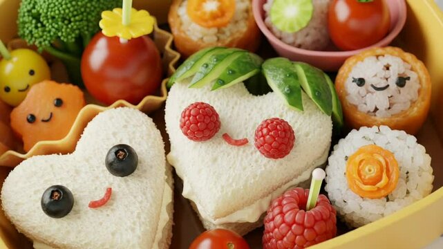 Colorful Bento Box with Cute Food Art for Kids