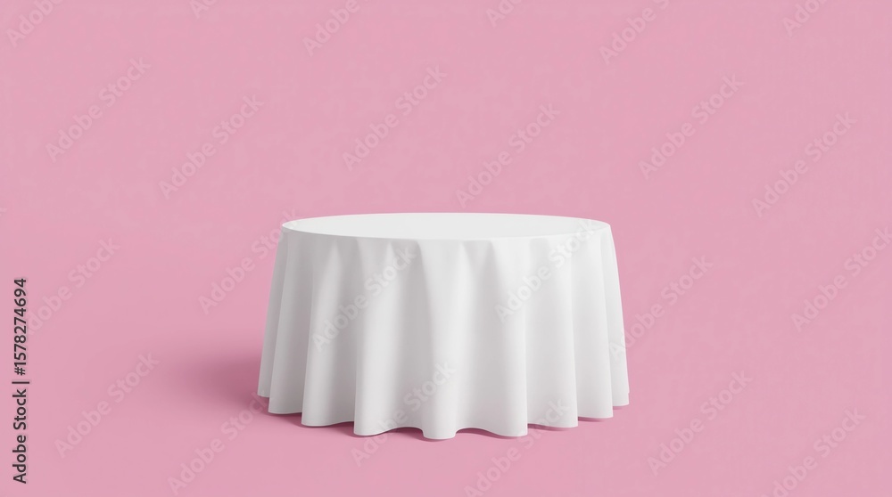 Poster levitation of white fabric in desk concept pedestal or podium display with cloth platform on valenti