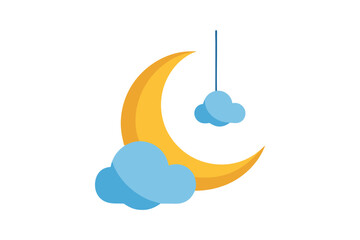 Textured Crescent Moon Hanging From Soft Blue Cloud