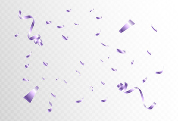 purple soft confetti and ribbon streamers falling on a transparent background. blurred. Big and small,abstract frame,Vector. eps 10