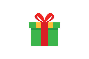 Wrapped Present With Red Ribbon And Green Box Icon On White