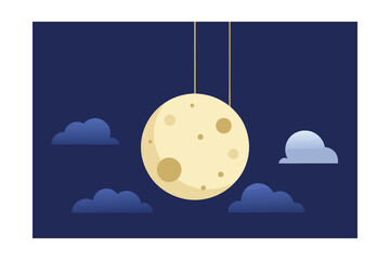 Textured Full Moon Hanging Beneath Cloud On String