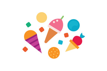 Sweet Mix Of Candies Cones And Fruity Bars Scattered