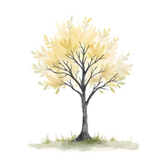 Fototapeta premium Watercolor Tree Illustration with Yellow Leaves on Transparent Background