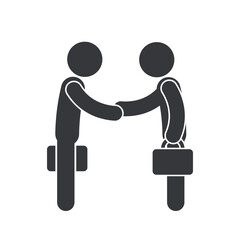Isolated pictogram of a businessman carrying a briefcase and shaking hands, symbolizing agreement, deal, business cooperation, negotiation, and successful transaction.