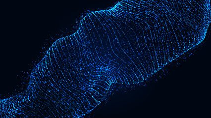 Blue Digital Wave on Dark Background, Network Communication, Futuristic Technology Concept. 3D rendering