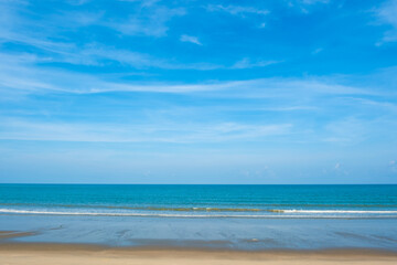 Nature of the ocean and blue sky Summer with sunshine, sandy beaches, clear blue waters sparkling...